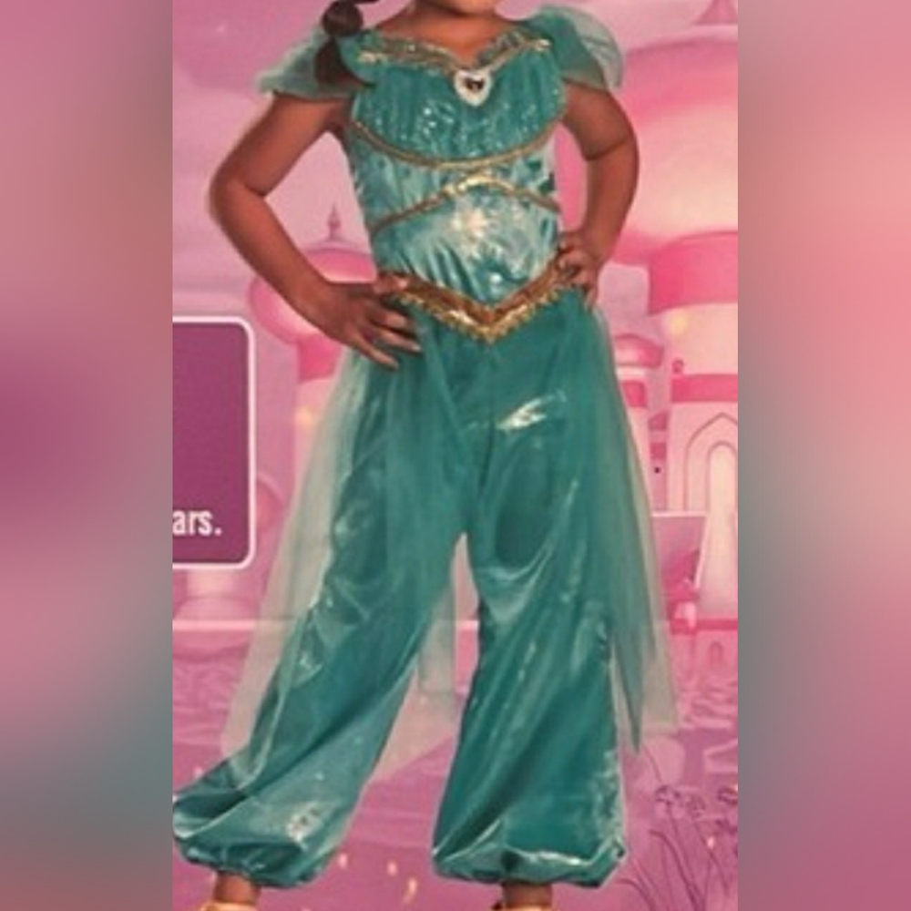 Disney Teal and Gold Jasmine Princess Costume 7-8 NWOT